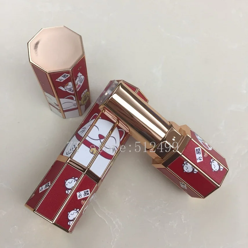 

12.1mm 10/30/50pcs Empty 3D Chinese Style Lucky Cat Eight Sides Lipstick Tube, DIY Portable Blue/Red Cosmetics Container Package
