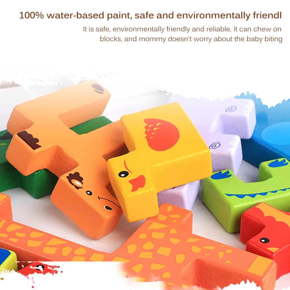 

Creative Animal Assembled Building Blocks Wooden Jigsaw Montessori Puzzle Educational Board Game DIY Shape Matching Puzzle Toy