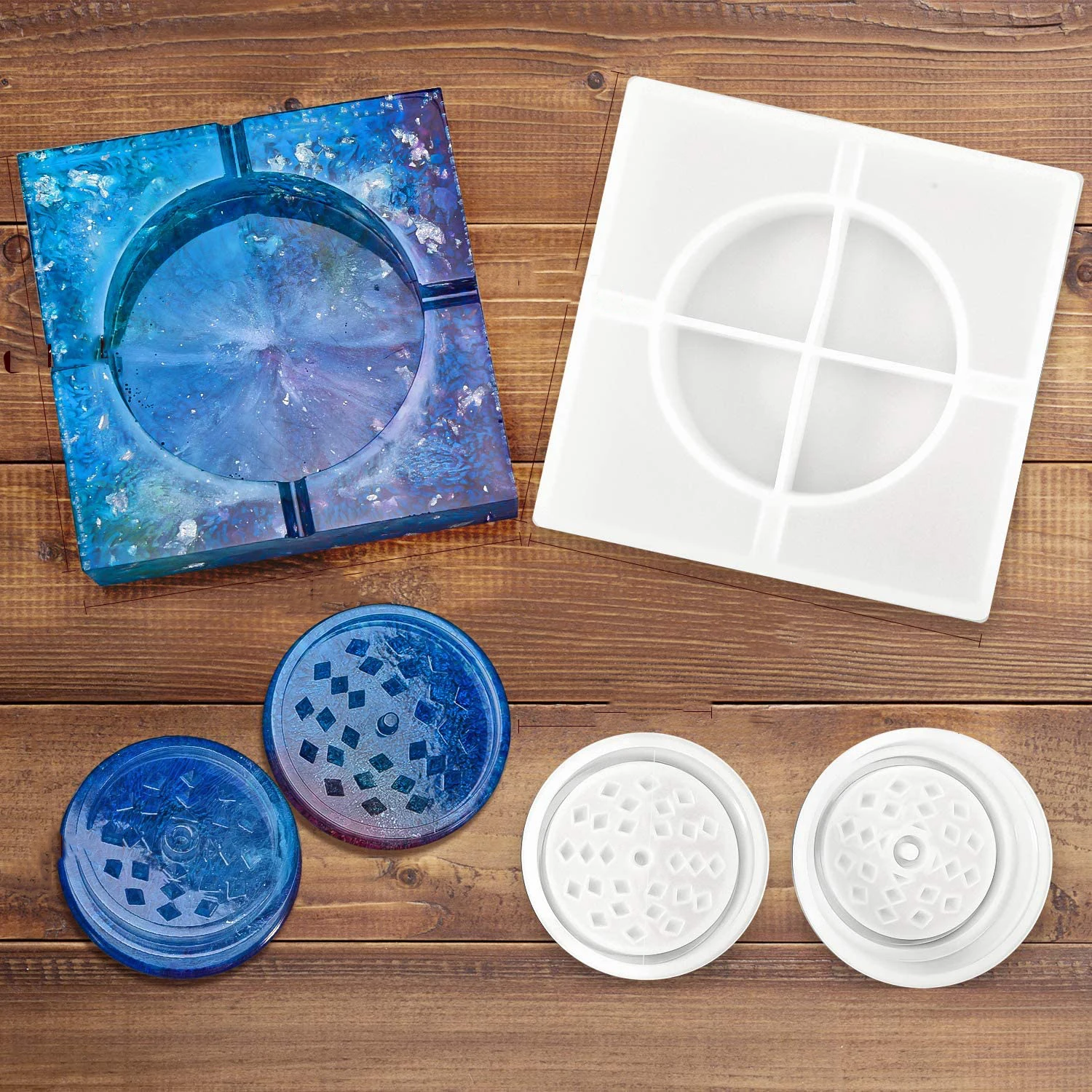 

Ashtray Mold With Herb Grinder Mold, Square Resin Mold Jewelry Storage Box And Silicone Spice Grinder Mold For Resin Casting