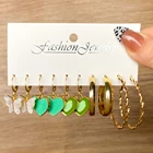 EN модный Комплект сережек для женщин с золотыми каплями, Модные Разноцветные серьги в форме бабочки и сердца, Y2K набор сережек, ювелирные изделия