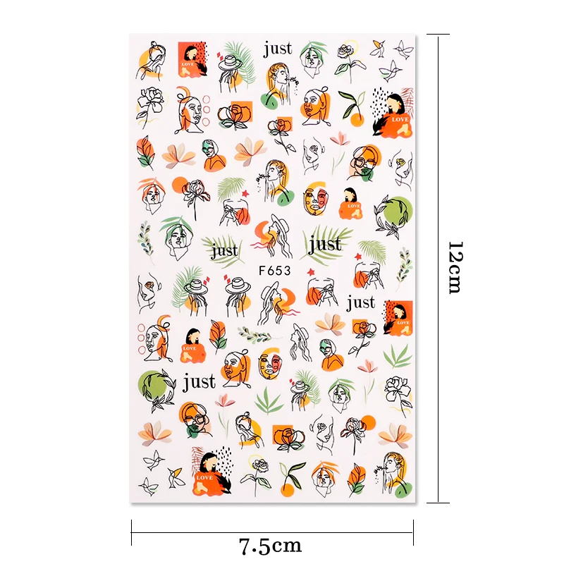 Наклейки для ногтей смешанные женские скетч-абстрактные изображения лица