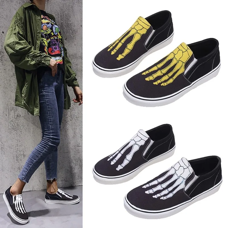 Кроссовки без шнуровки для мужчин и женщин холщовые кеды с рисунком черепа стопы