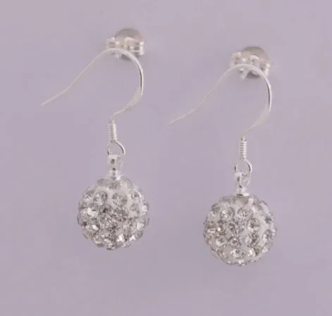 

whtie black blue mixed 10mm Beautiful Fashion Crystal Beads Silver Plated drop Earrings Mix lot brw3