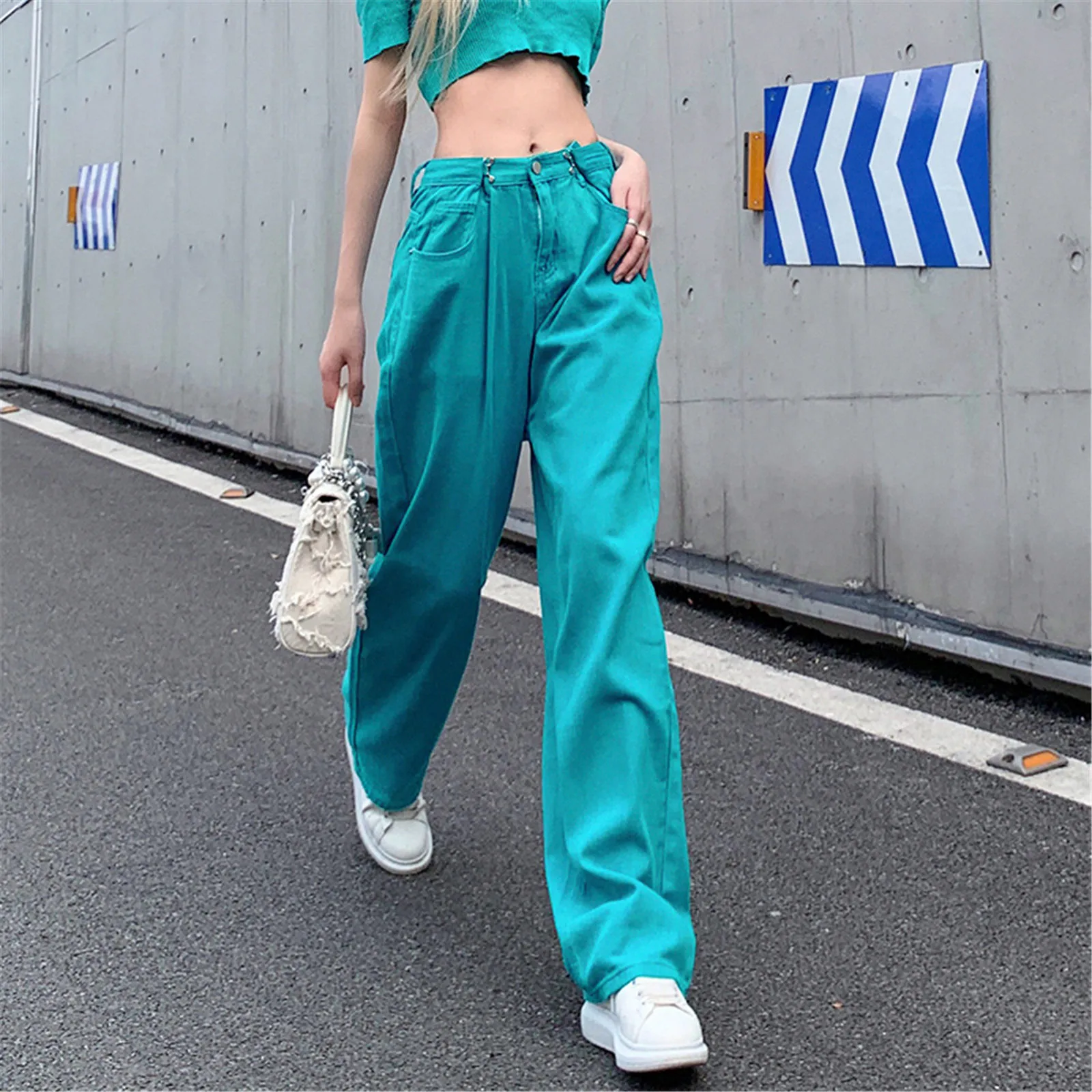 

High Waist Jeans Women Denim Pants Women Clothing Over Size Casual Pants Blue Retro Denim Trousers Casual Jeans Women #