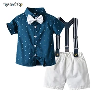 top and top little boys gentleman clothing set 2020 fashion kids boys casual short sleeve bow tie shirtoveralls formal suits