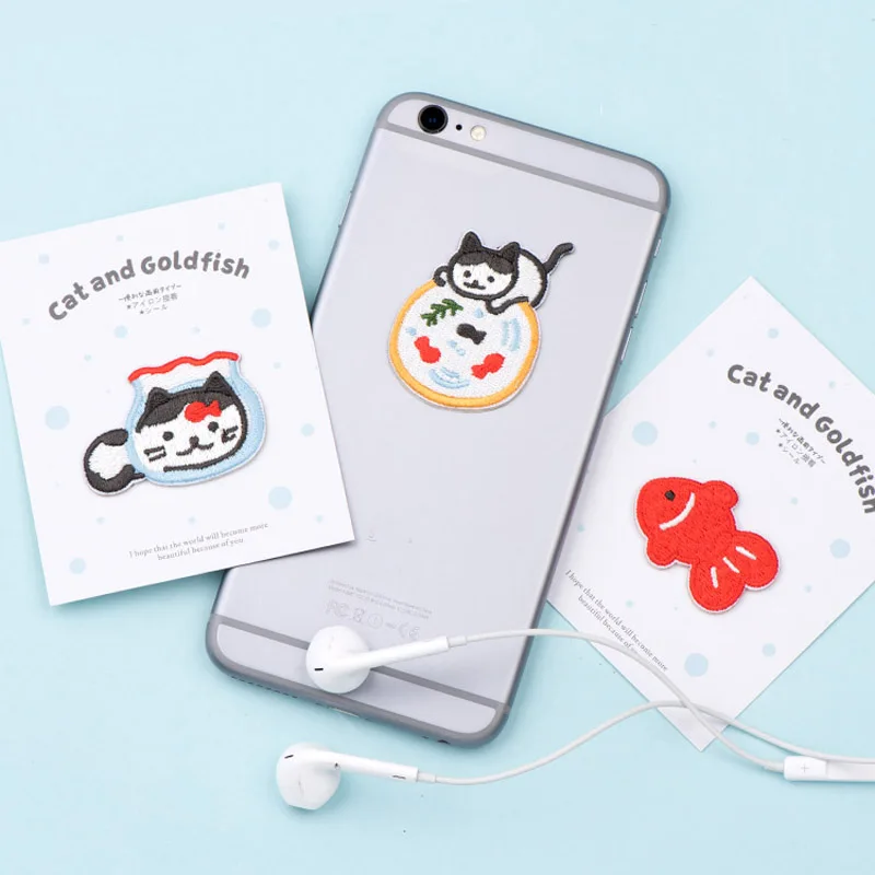 AHYONNIEX вышивка мультфильм кошка рыба чашки патчи для DIY одежда палка на патч с