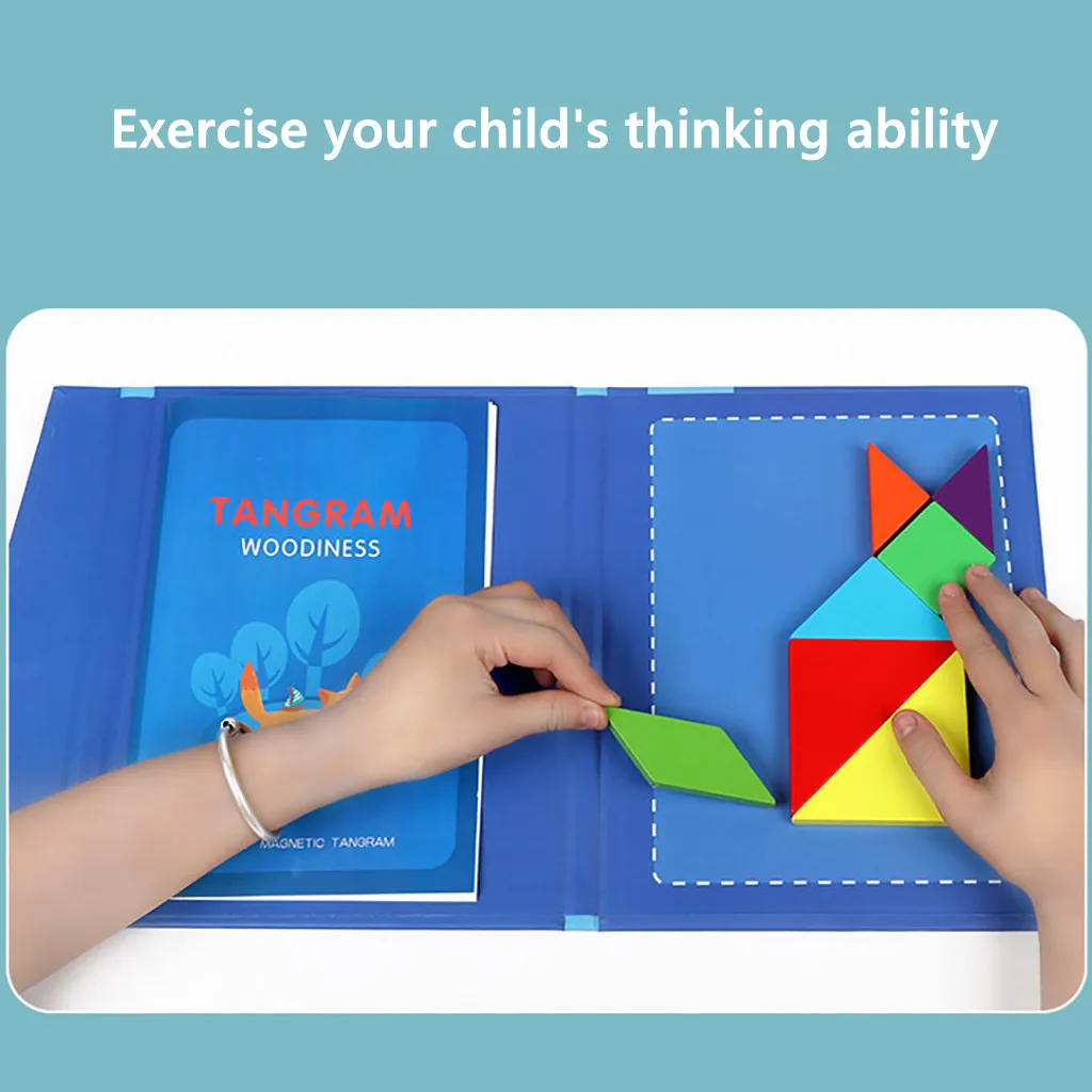Детский деревянный магнитный Танграм пазл игра для путешествий Обучающая книга