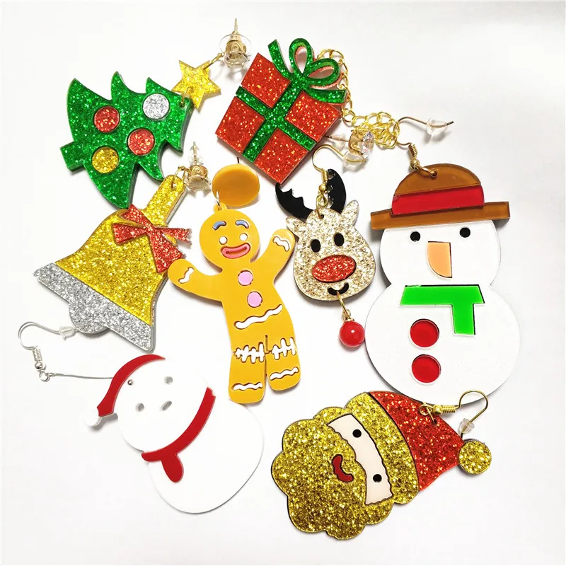 

KUGUYS 8 Style Christmas 2021 Womens Earrings Tree Snowman Acrylic Glitter Colorfuls Gift Santa Claus Trendy Girls Jewelry