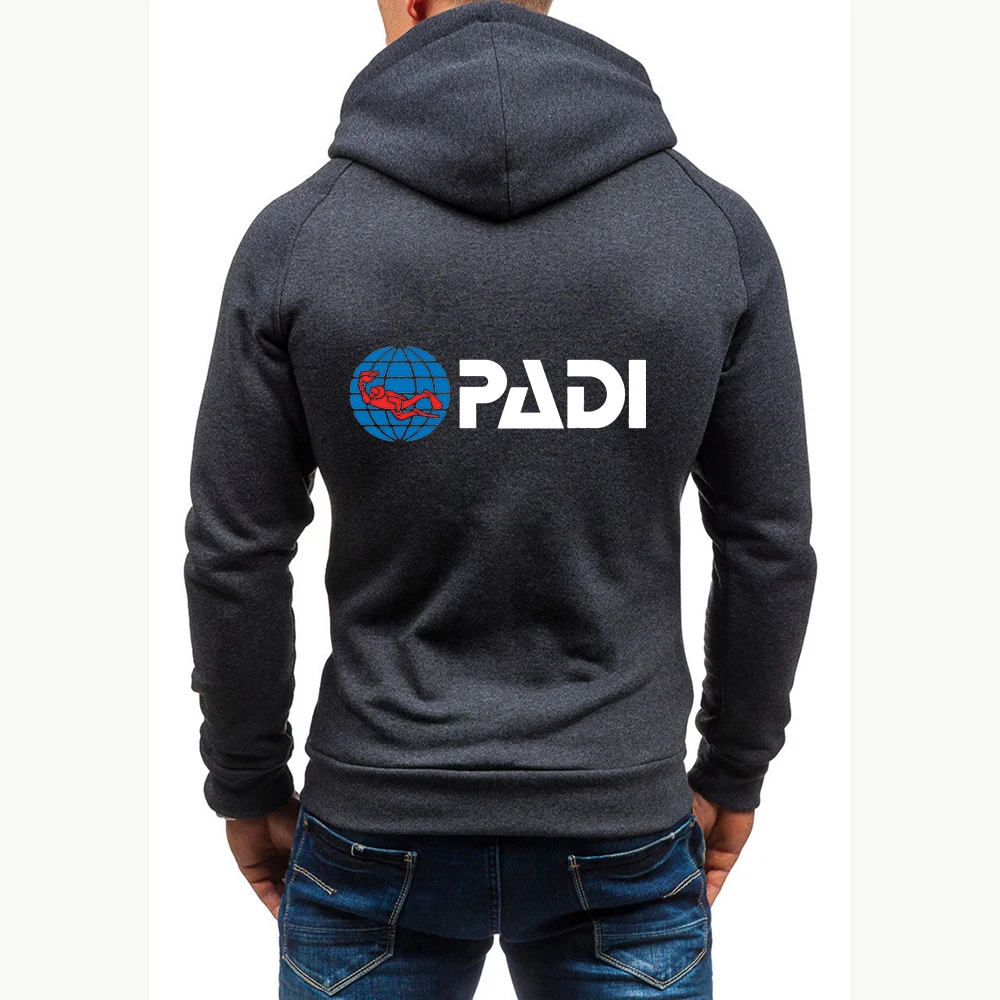 

2021 Spring Autumn Men's Scuba Driver Padi Print Hooded Sweatshirts New Slim Thick Pullover Male Diagonal Leisure Zipper Coats