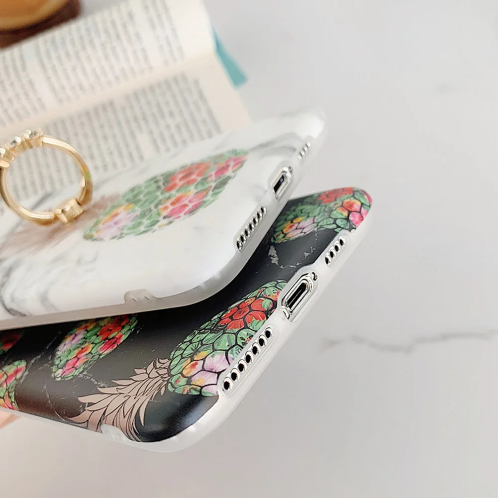 Gold Foil Silicone Holder Case for iPhone 7 8 Plus X XR 11 Pro Max Pineapple Texture TPU Cover 360 Finger Ring Shell Capa |