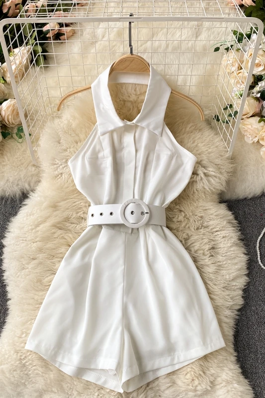 

Nightclub women's wear 2021 new trendy design sense jumpsuit scheming hollow open back sexy short wide-leg pants