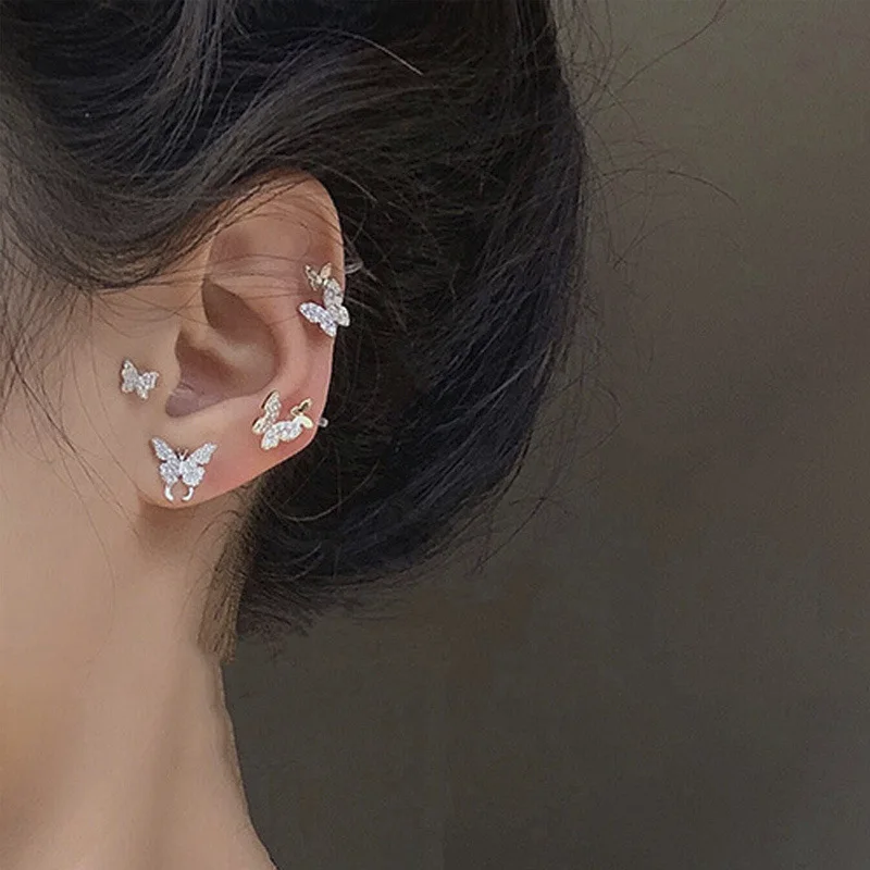 

2020 Fashion Elegant Crystal Butterfly Clip Earrings For Women No Piercing Fake Cartilage Cute Statement Korean Earring Gifts