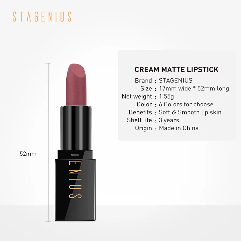 STAGENIUS SoulMATTE влажный матовый КРЕМ Губная Помада Стойкий косметический пигмент