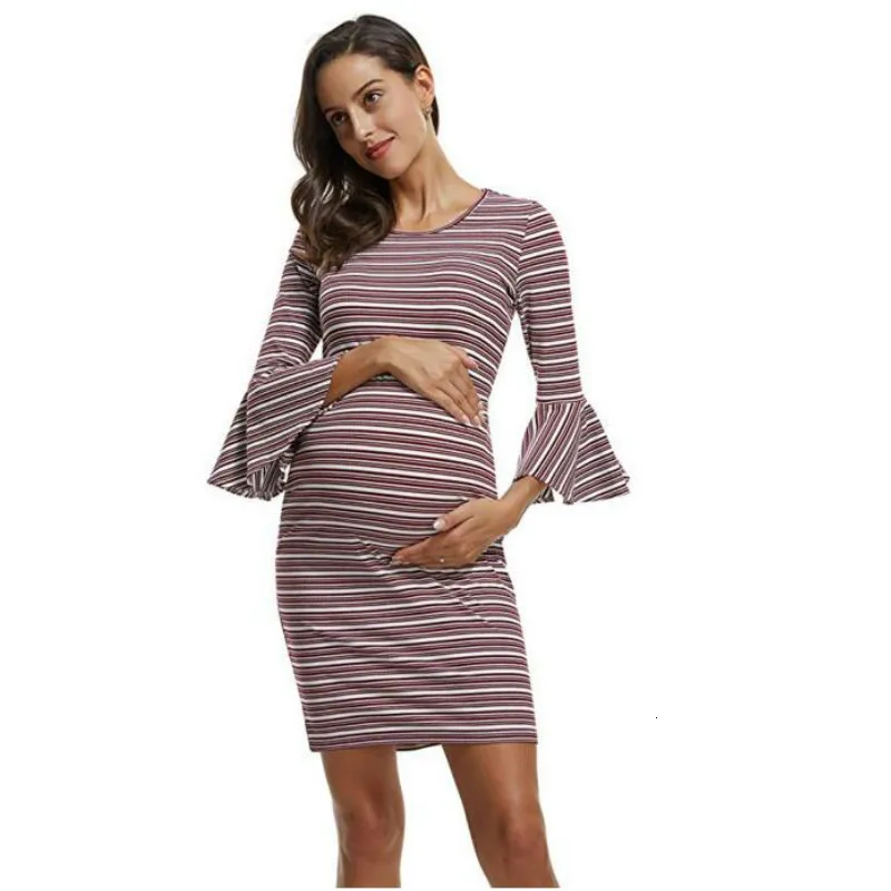 Женское платье для беременных в полоску с круглым вырезом Vestido платья