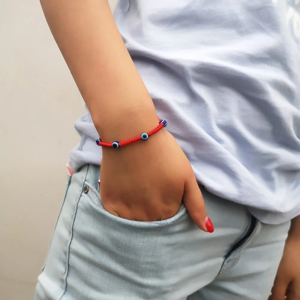 Креативный уникальный дизайн на удачу красная веревка 5 бусин синие глаза сглаза