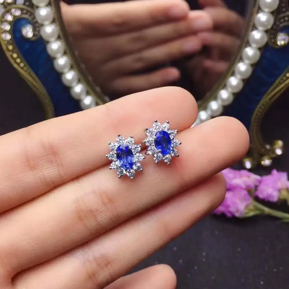 Natural And Real Blue Sapphire Earrings 925 Sterling Silver for Women Wedding Engagement | Украшения и аксессуары