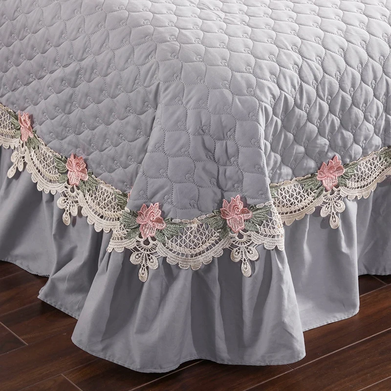 Элегантное кружевное стеганое покрывало из 100% хлопка серого синего фиолетового