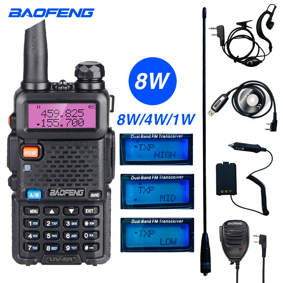 Baofeng UV 5R высокое Мощность 8 Вт иди и болтай Walkie Talkie “иди 10 км двухдиапазонный УКВ/UHF