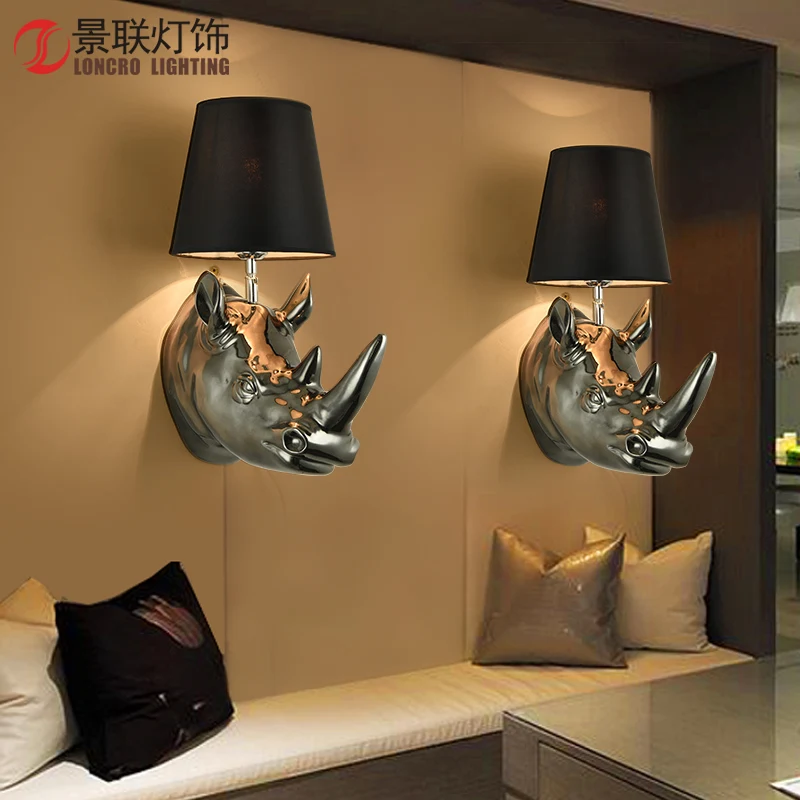 Настенный светильник в американском стиле голова носорога для гостиной