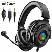 eksa e900dl gaming headset gamer 3 5mm stereo wired gaming headphones with noise cancelling microphone rgb light for pcps5xbox