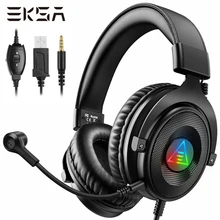 EKSA E900DL Gaming Headset Gamer 3.5mm Stereo Wired Gaming Headphones with Noise Cancelling Microphone RGB Light for PC/PS5/Xbox