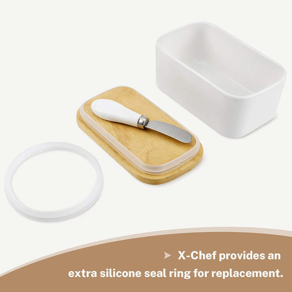 

Nordic Simplicity Butter Sealing Box With Ceramic Knife Wooden Lid Cheese Food Storage Sealing Plate Dish Tray Plate Container