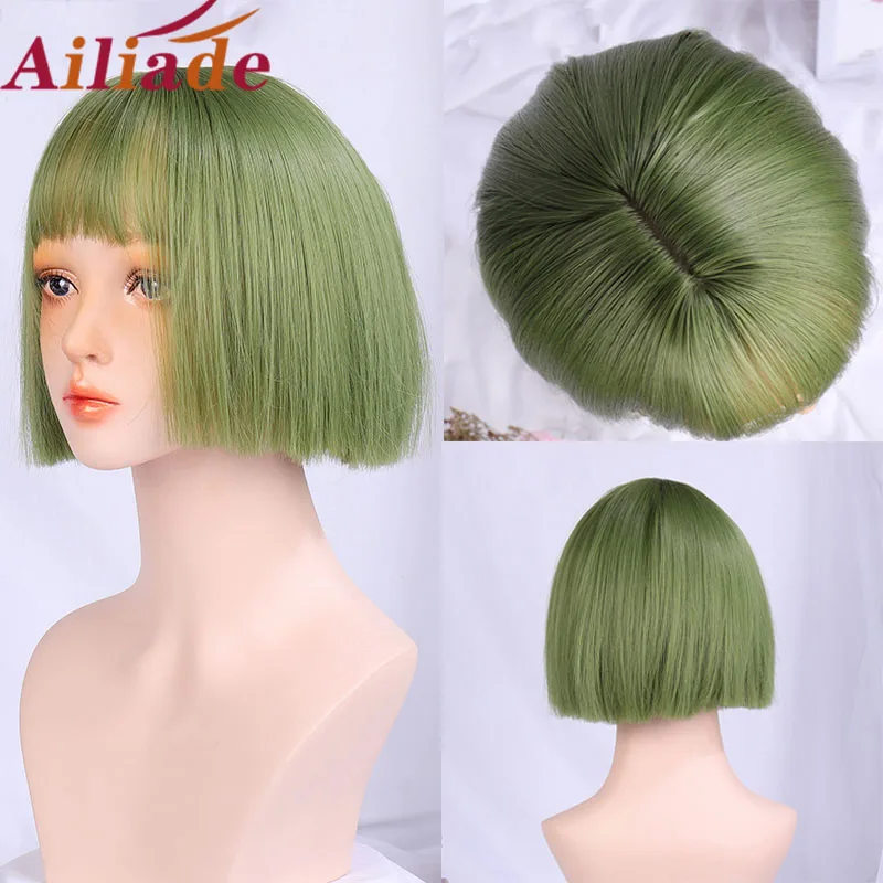 AILIADE короткие Парик Синтетические прямые волосы зеленый парик для косплея Для