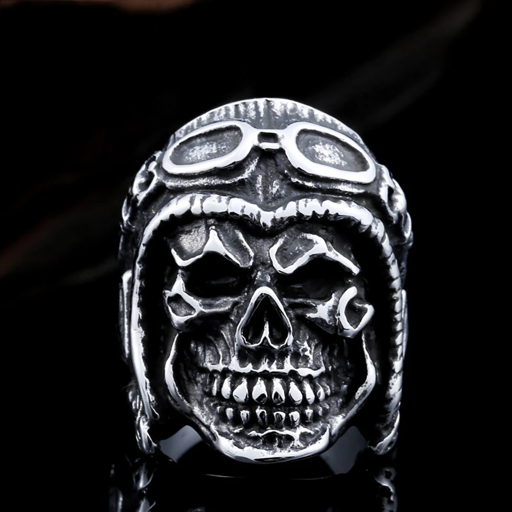 

Мужские аксессуары, кольцо, Череп, пилот, 316L, нержавеющая сталь, подарок для мужчин, панк, готика, Свадебная вечеринка, высококачественные ко...
