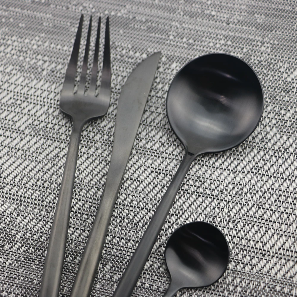 Набор черных столовых приборов роскошный набор посуды из нержавеющей стали 18/10