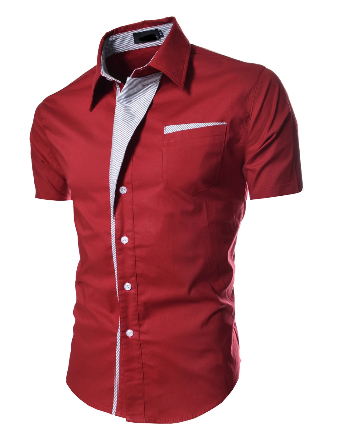 Классический Цвет одинаковая рубашка мужской повседневный узкий короткий рукав