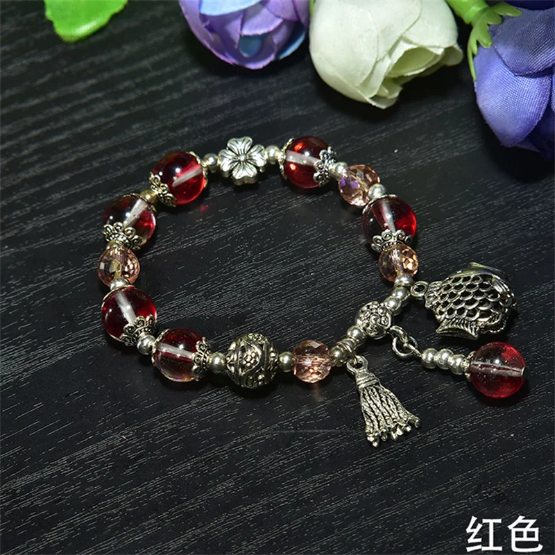 Богемный этнический браслет на удачу для женщин фиолетовый розовый кристалл