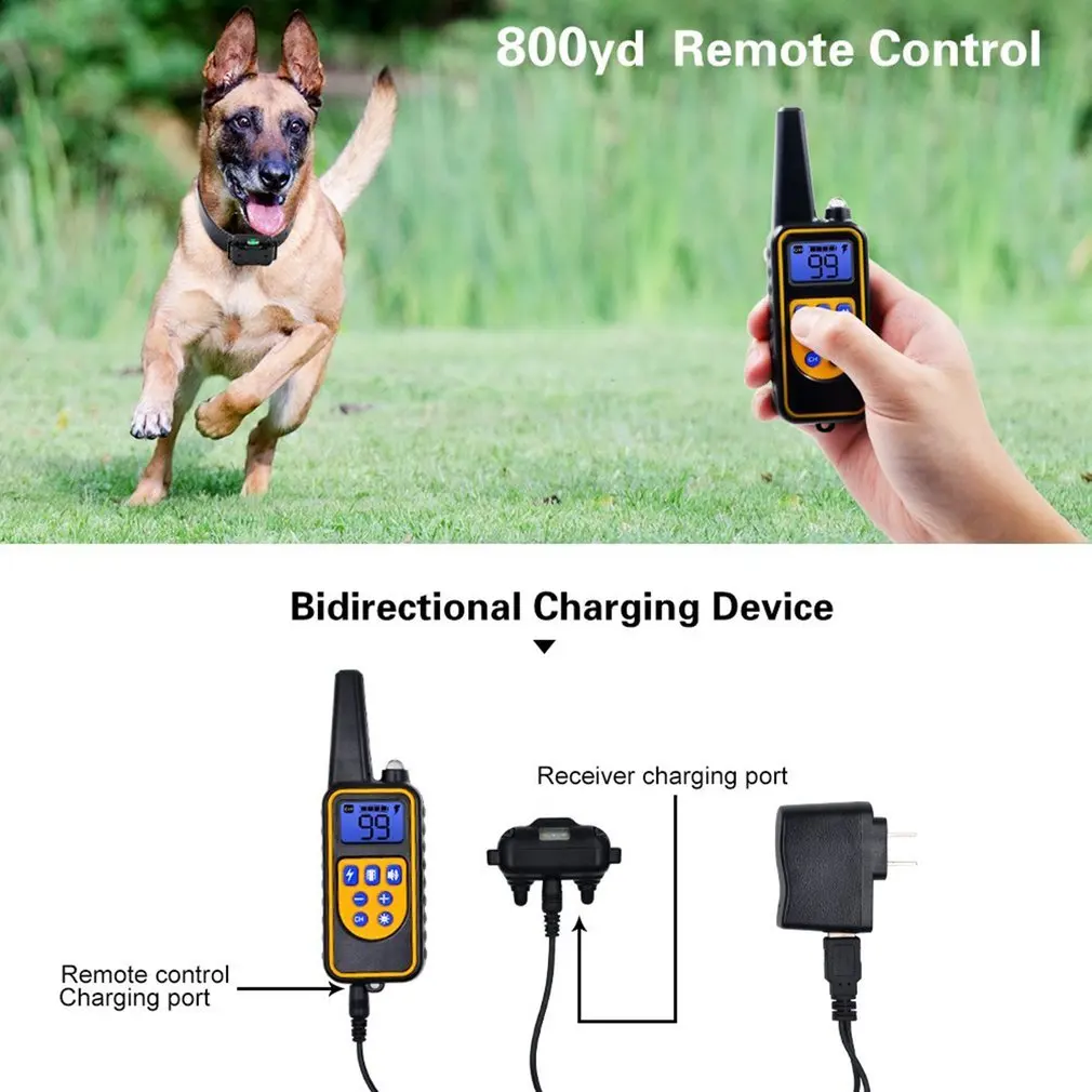 

800m Electric Dog Training Collar Pet Remote Control Waterproof Rechargeable with LCD Display for All Size Shock Vibration Sound