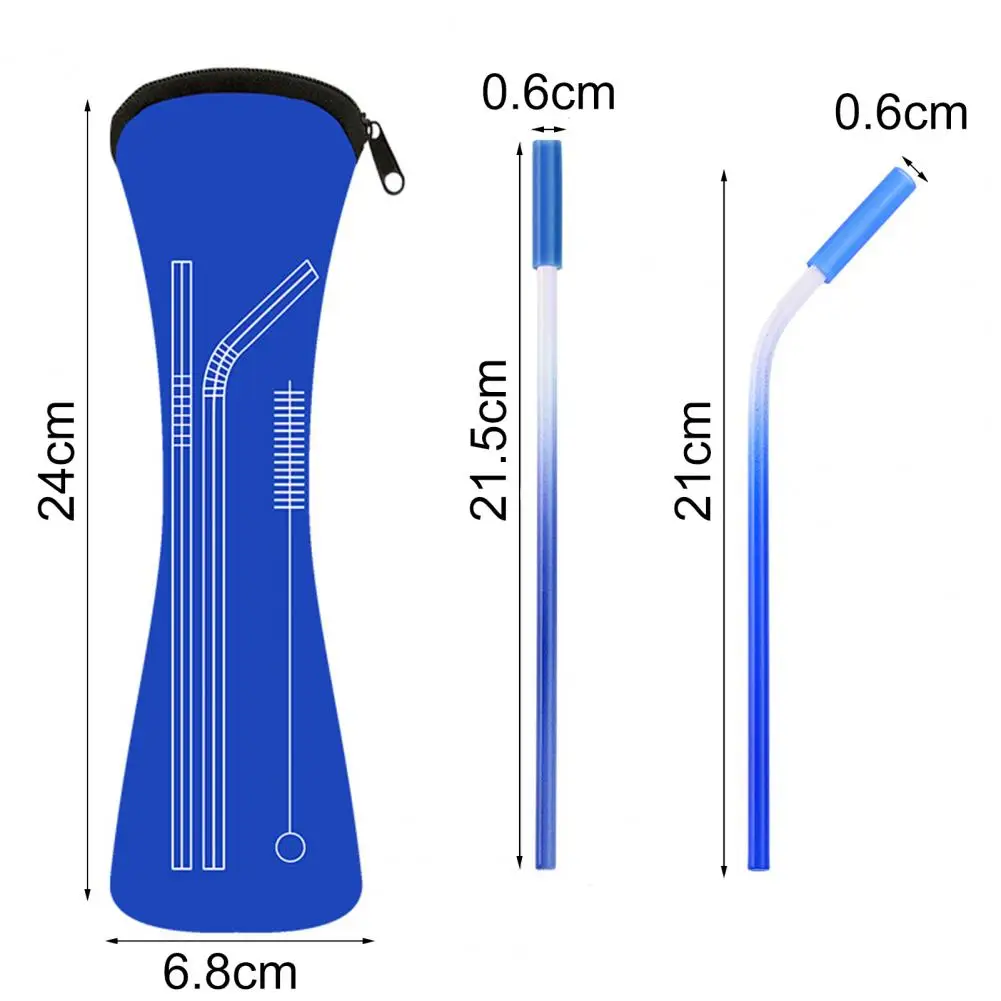 

1 Set Drinking Straw Eco-friendly Rust-proof Stainless Steel Anti-Scratch Silicone Head Color Water Straw Kit With Storage Bag