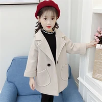 2021 girl wool jacket long double breasted warm toddle teens lapel tweed coat spring fall winter baby outwear clothes 2 9y