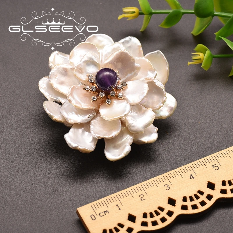 GLSEEVO натуральный пресноводный барокко Жемчуг цветок брошь Femme Bijoux аметист, Агат Броши для женщин двойного назначения ювелирные изделия GO0100