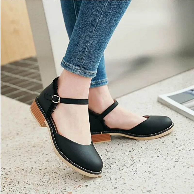 

2021 New Round Toe Square Heel Buckle Summer British Retro Style Women's Sandals 4 Colors size 32-44 Free Shipping