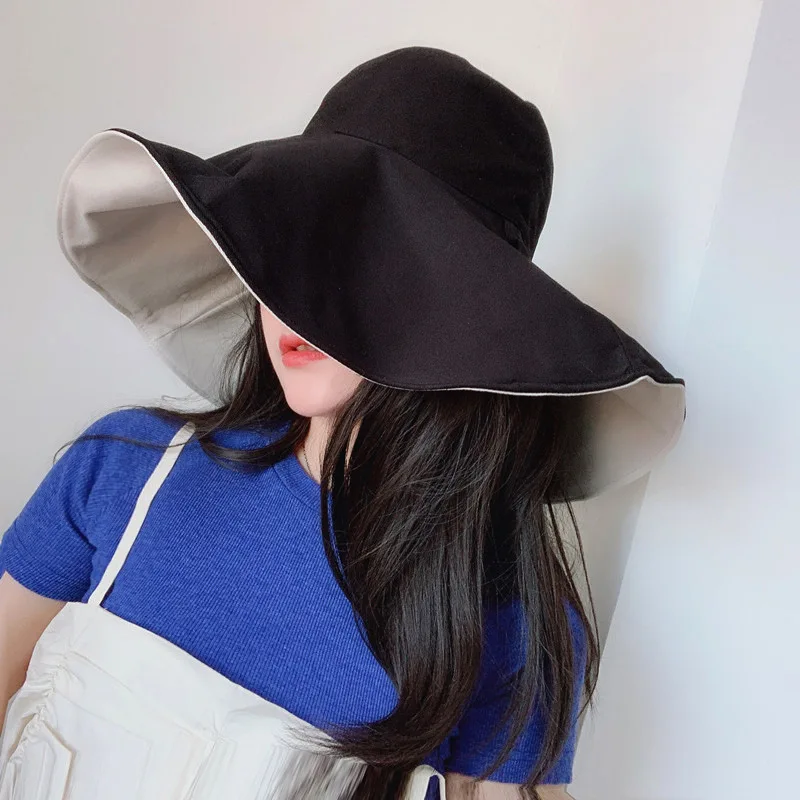 Женская двусторонняя хлопчатобумажная шляпа с защитой от солнца парусиновая