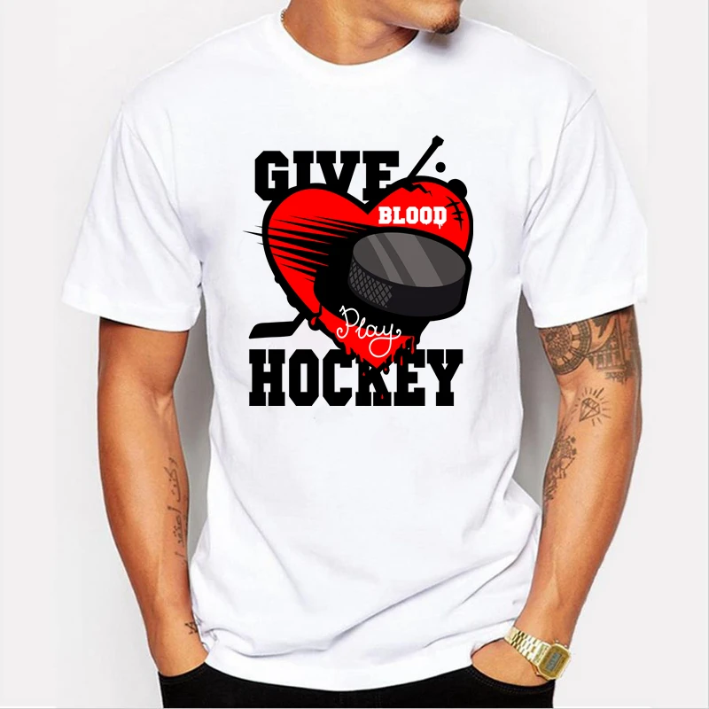 

TriDitya 50662# cool white t shirt Give hockey men's tshirt unisex top tee summer Tshirt fashion O neck short sleeve shirt