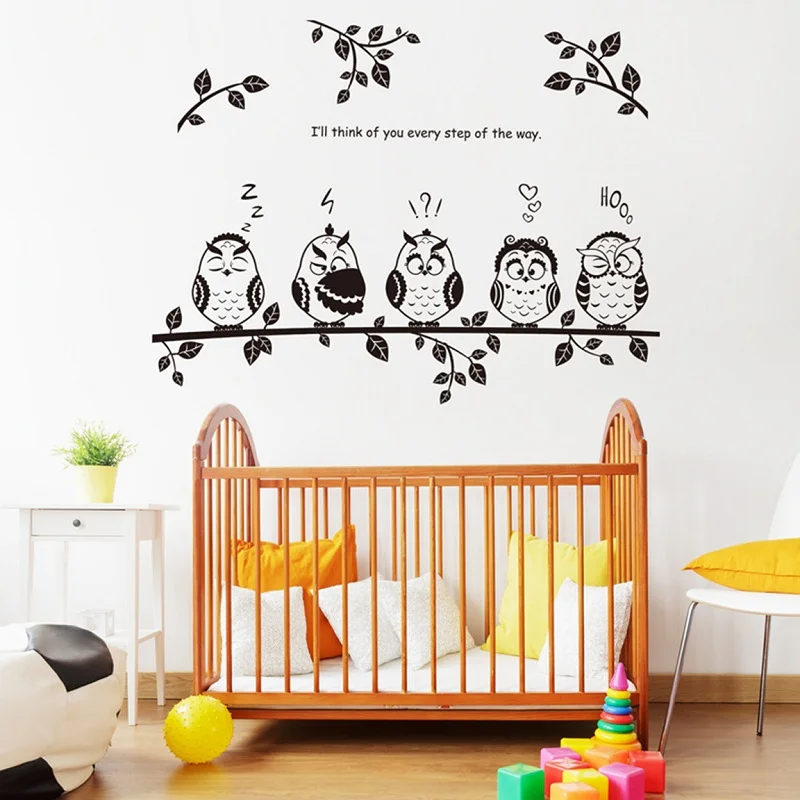 Милые 5 совы на дереве наклейки стену Животные бабочки настенные фрески для