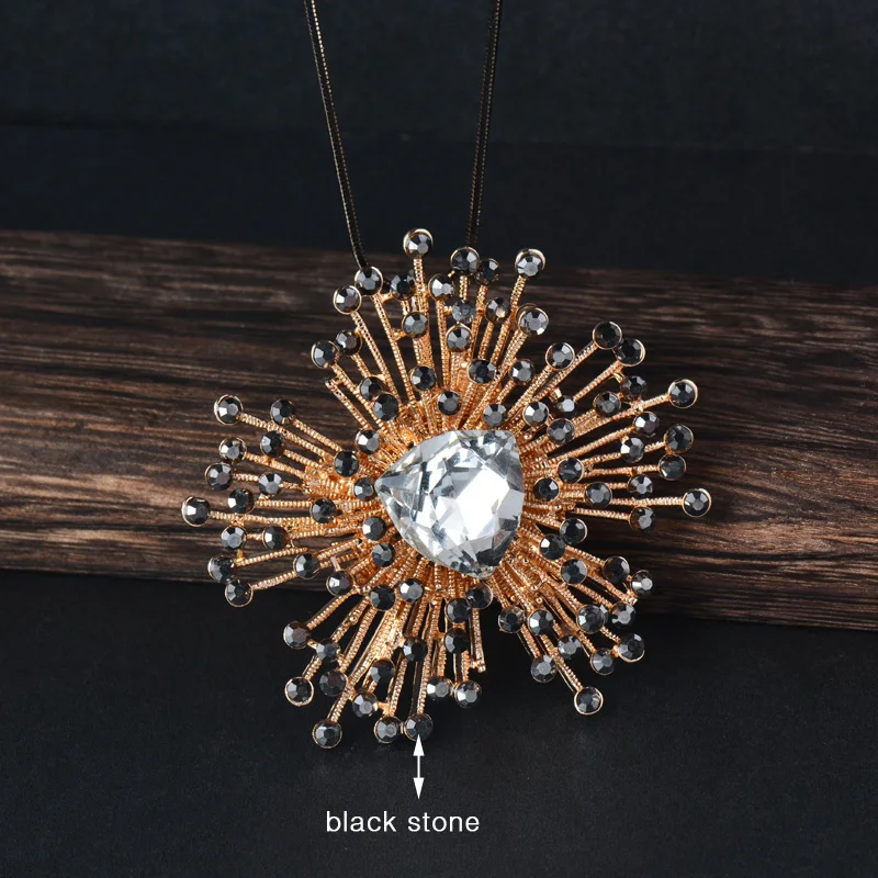 

LEEKER Gold Color Rhinestone Flower Pendant Long Necklace Snake Chain Women Statement Jewelry 467 LK2