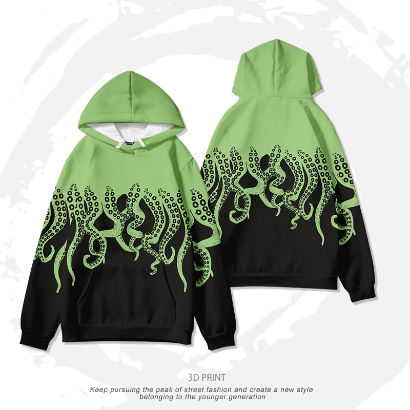 

WAMNI Octopus Hoodie 3D Print Fish Male Female Funny Cosplay Warm Novelty Stylish Green Black Oversize Hooded Sweatshirts