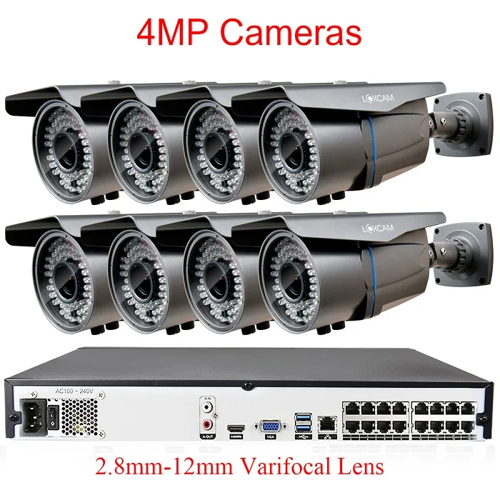 8Pcs 4MP Camera LOXCAM 16CH H.265+ 4K 5MP POE NVR система видеонаблюдения 4MP 2,8-12 мм зум наружная POE ip-камера Водонепроницаемый комплект видеонаблюдения - Цвет: 8Pcs 4MP Camera