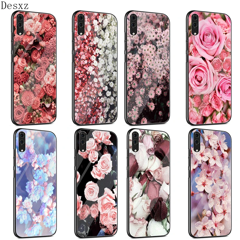 Стеклянный Чехол для мобильного телефона с большими розовыми цветами huawei P30 P20 P