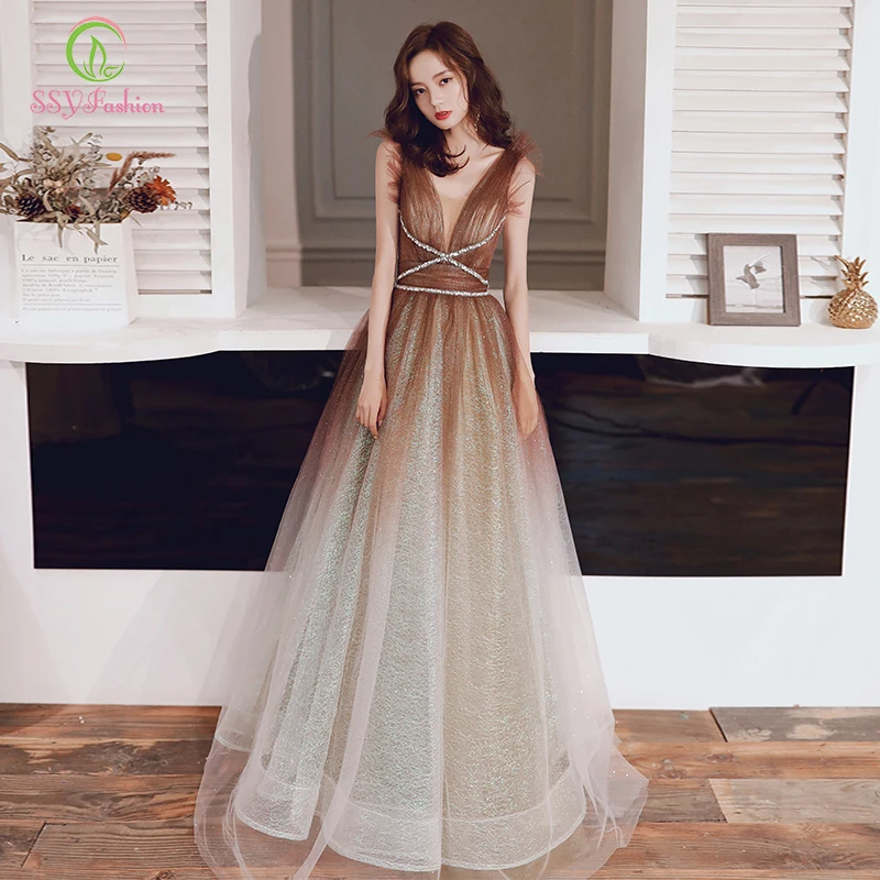 Женское блестящее вечернее платье SSYFashion элегантное бальное цвета хаки с