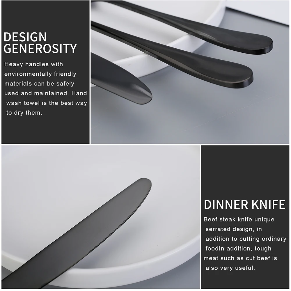 Набор столовых приборов из нержавеющей стали черного и золотого цвета 24 шт.|Блоки