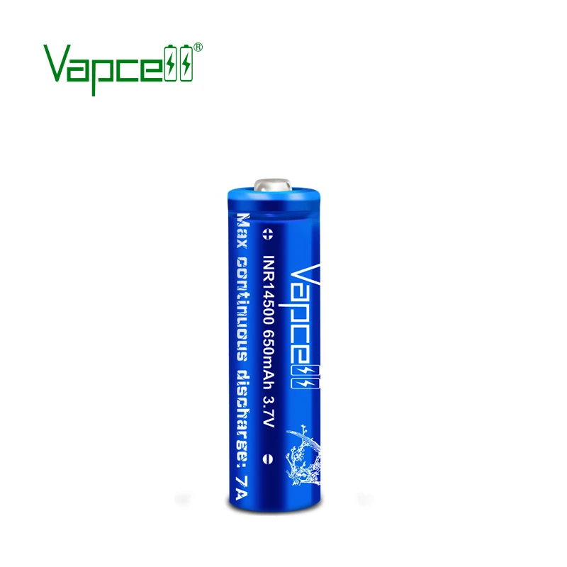 1usd купон высокой мощности Vapcell Кнопка top INR14500 650mah 7A 3,7 V литий-ионная аккумуляторная батарея для фонарей