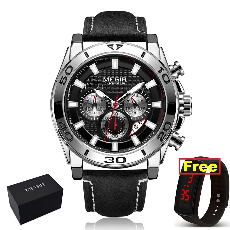 black-box and gift Relojes MEGIR часы мужские модные спортивные кварцевые мужские часы, наручные часы лучший бренд класса люкс водонепроницаемые часы Relogio Masculino - Цвет: black-box and gift