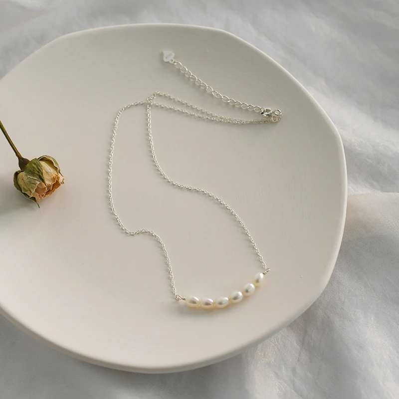 Женское ожерелье из серебра 925 пробы с натуральным пресноводным
