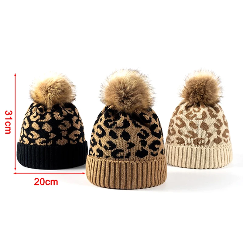 

Leopard Knitted Hats Autumn Winter Beanie Hats For Men Women Outdoor Winter
