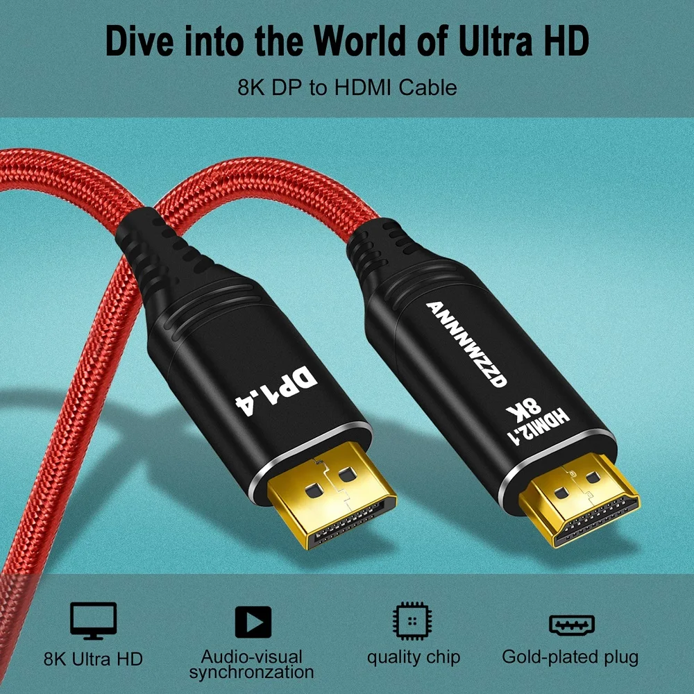 8k displayport to hdmi cable dp to hdmi high speed video audio cable for hdtv projector laptop displayport 1 4 to hdmi 2 1 cable free global shipping